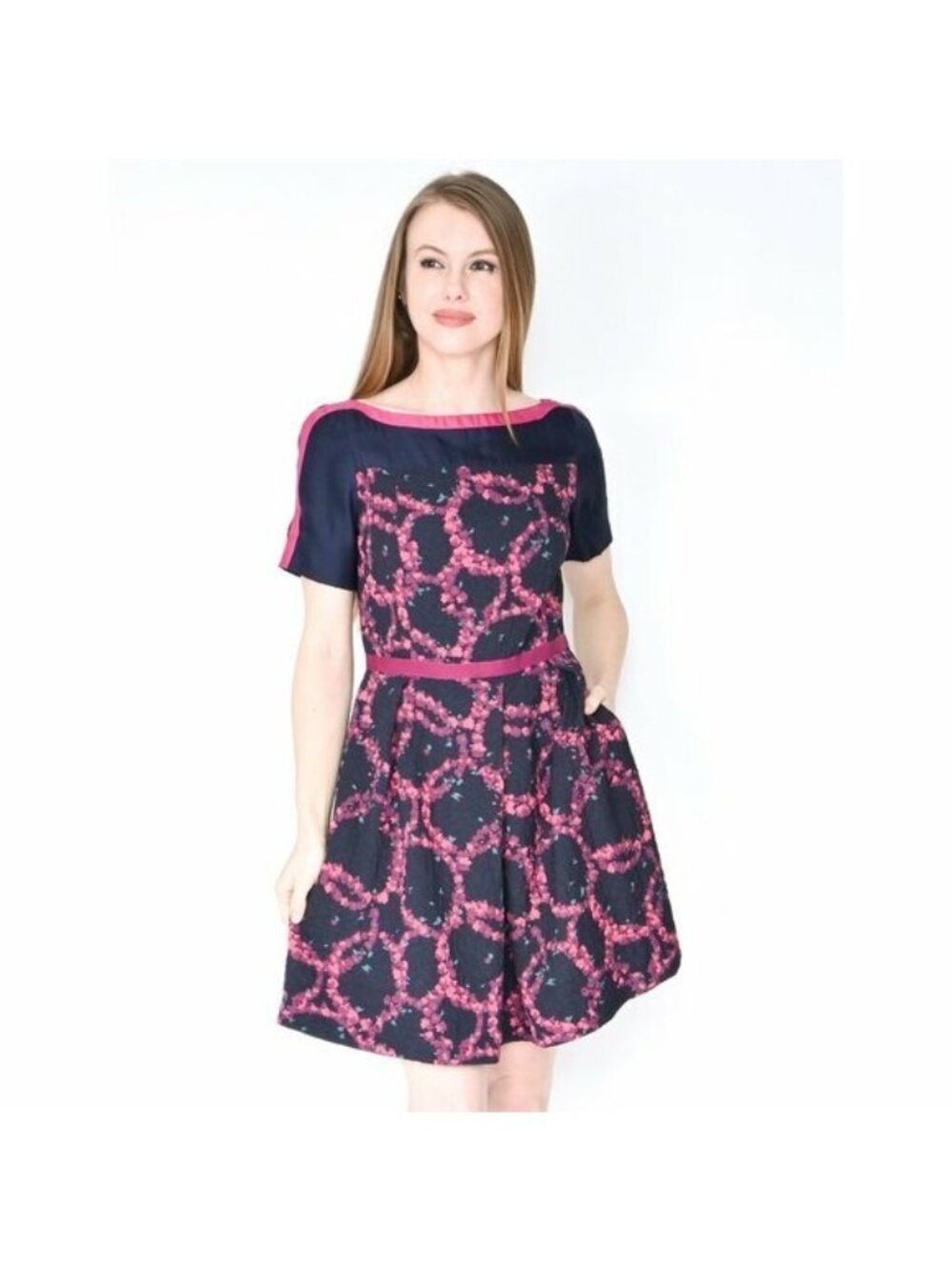Draper James “Casey” Navy & Pink Floral Fit & Flare Dress - Size 2